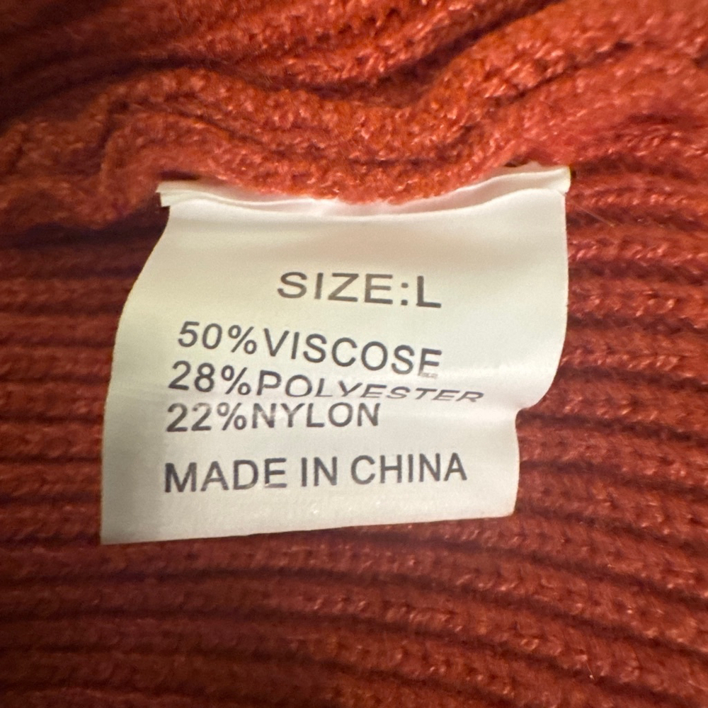 Size L Long Sleeve Ribbed Fall Winter Long Sleeve Wrap Midi Dress Burnt Orange - Picture 7 of 7